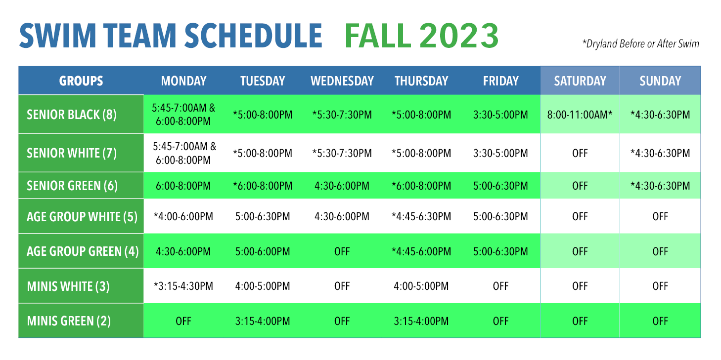 Swim Team Schedule Fall 2023