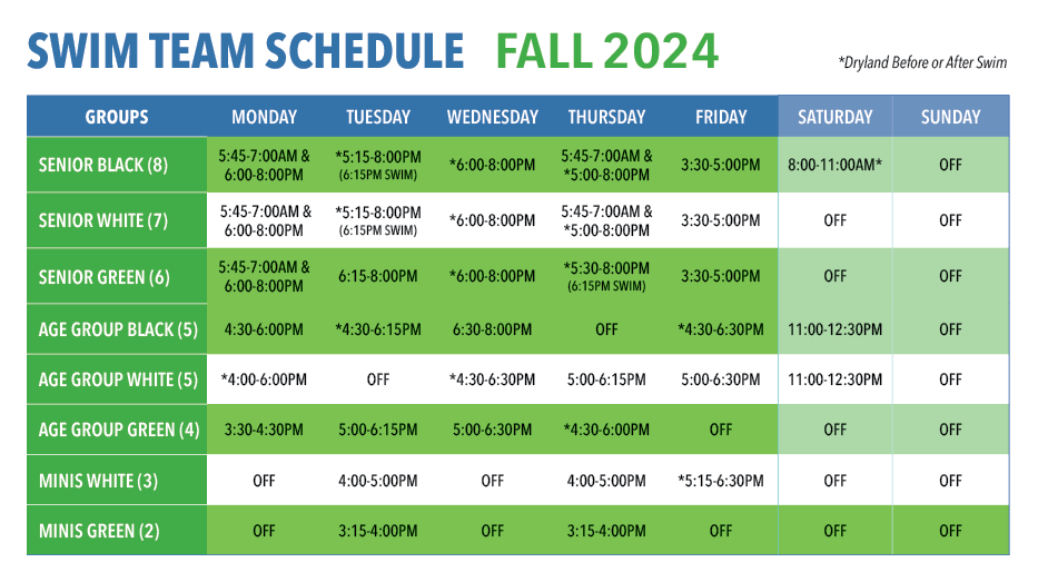 Fall 2024 Swim Team Schedule