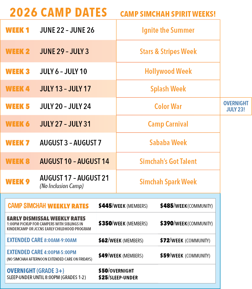 Camp Simchah 2026 dates and rates
