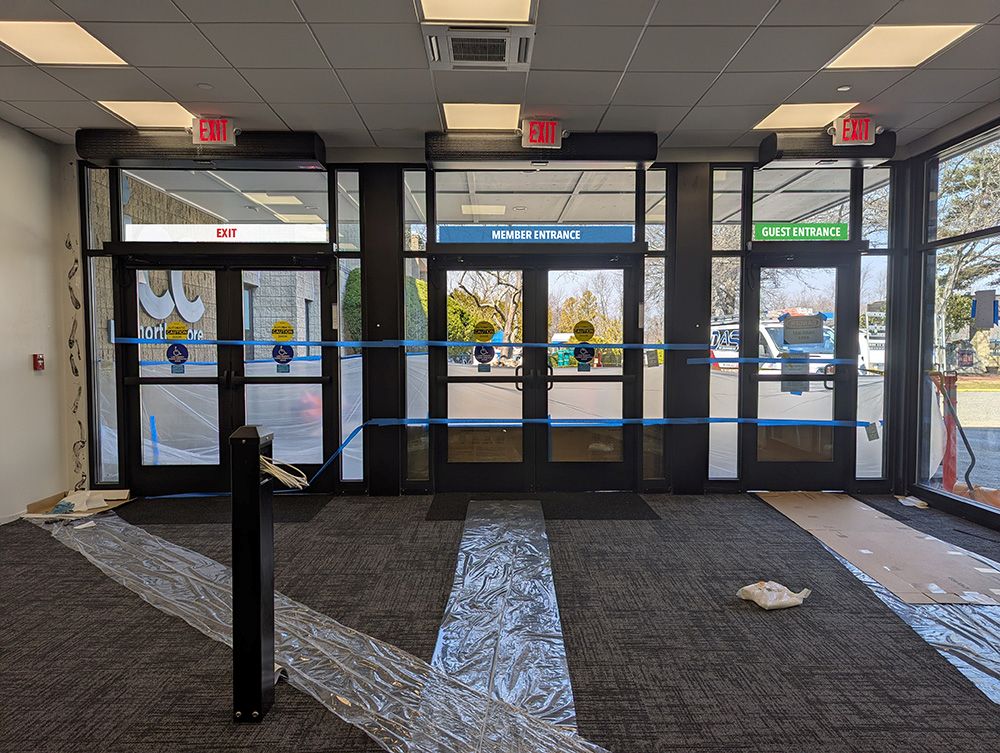 3/20: Mockup of signage on new entrance doors as seen from interior