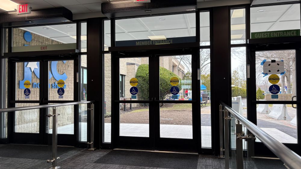 3/30: New exterior doors as seen from inside the main entrance.