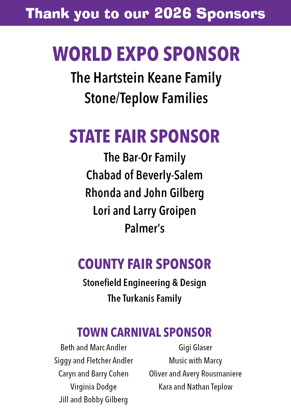Family Carnival 2026 Sponsors